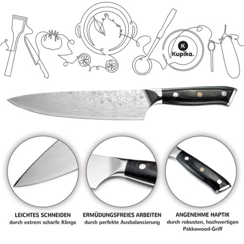 Amazon Produktfoto vom Kochmesser in Form einer Infografik