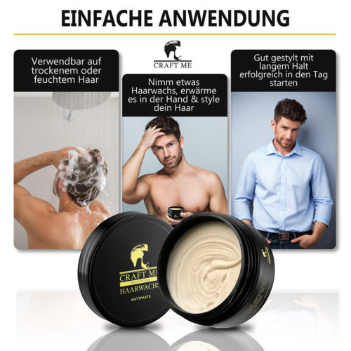 Produktfoto vom Haarwachs in Form einer Infografik