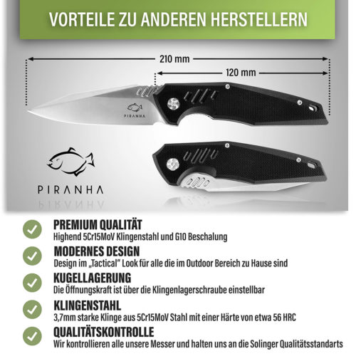 Produktfoto vom Messer in Form einer Infografik