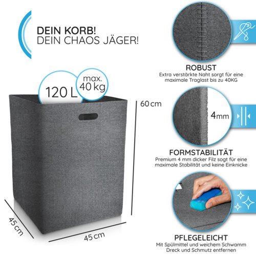 Amazon Produktfoto vom Wäschekorb in Form einer Infografik