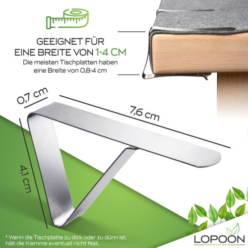 Produktfoto vom Tischdeckenklammern in Form einer Infografik