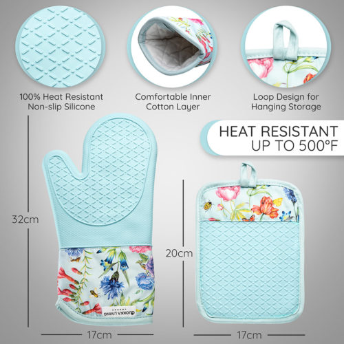 Amazon Produktfoto vom Ofenhandschuh in Form einer Infografik
